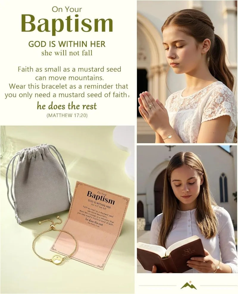 18k Gold Stainless Steel Mustard Seed Bracelets Baptism Confirmation Catholic Christian Easter Gifts for Teen Girl Kids Women