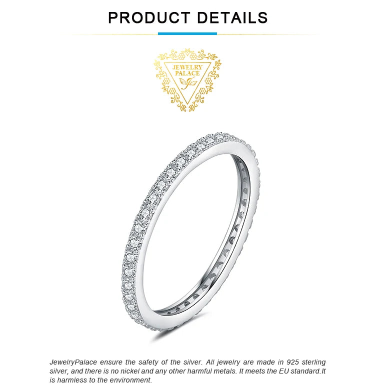 JewelryPalace 5A CZ Eternity Classic 925 Sterling Silver Wedding Engagement Band Ring for Woman Anniversary Gift Fine Jewelry