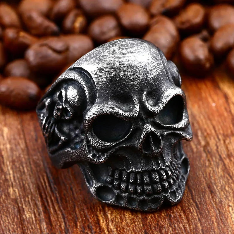 Vintage Pirate Signet Double Knife Skull Rings Men Stainless Steel Viking Compass Ring Biker Amulet Jewelry Gift Drop Shipping