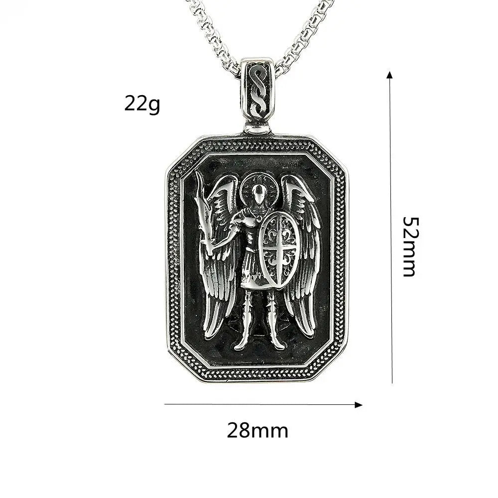 Classic Design Angel Knight Shield Pendant Stainless Steel Vintage Men Ancient Greek God of War Necklace Amulet Creative Jewelry