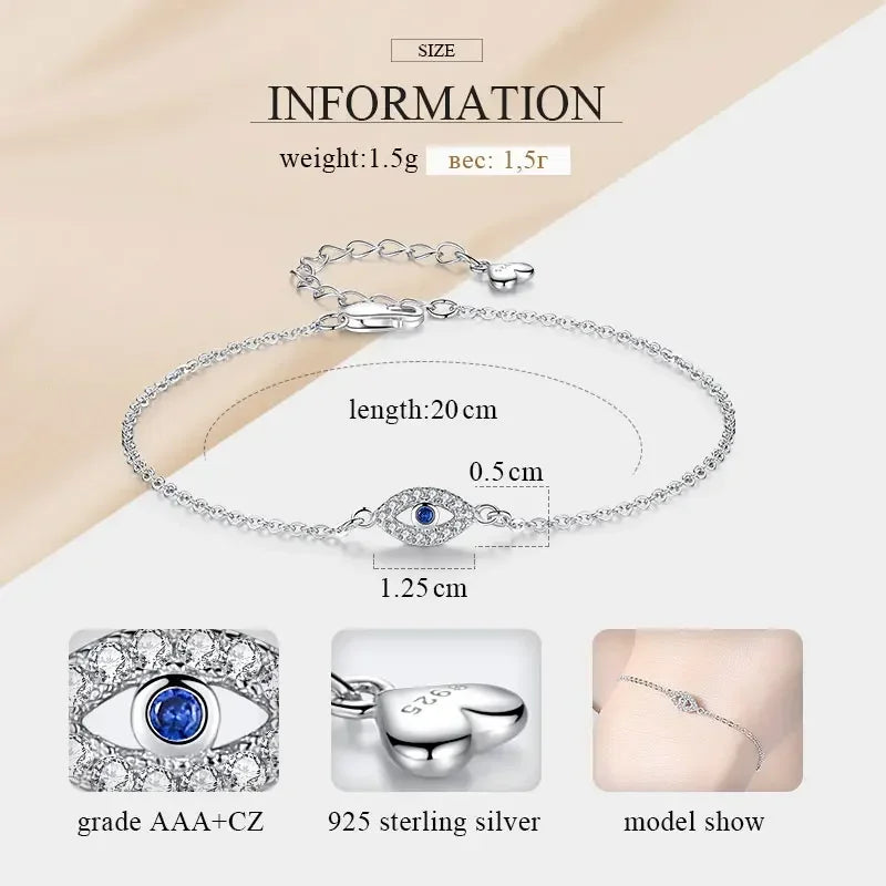 KALETINE Lucky Evil Eye Bracelet 925 Sterling Silver Bracelets for Women Blue Stone CZ Turkey Adjustable Men Jewelry KLTB099