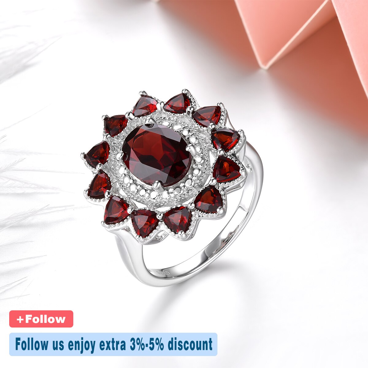 Natural Red Garnet Solid Silver Rings 3.5 Carats Genuine Gemstone Women Classic Birthday Gifts Anniversary S925 Jewelrys