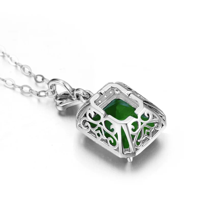 Green Emerald Pendant Necklaces For Women With Diamonds 925 Silver Jewelry Gemstone Boho Berloque Pendent