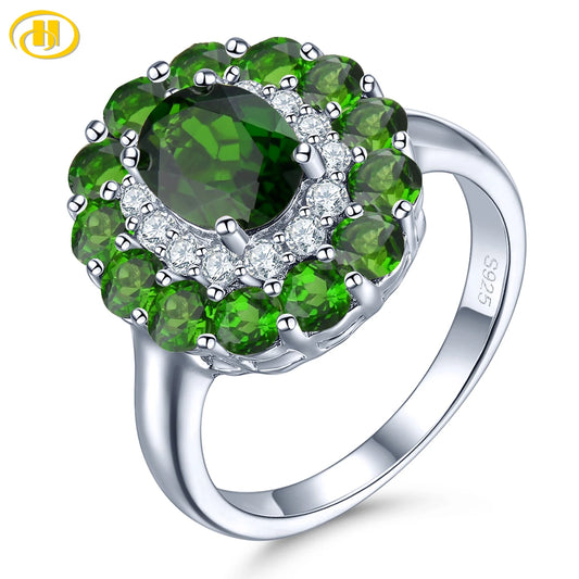 Natural Chrome Diopside Solid Silver Rings 2.9 Carats Genuine Green Diopside Simple Classic Romantic Fine Jewelry Design