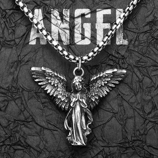 Little Angel Praying Amulets Stainless Steel Men Necklaces Pendant Chain Punk Retro For Women Fashion Jewelry Gifts Wholesale