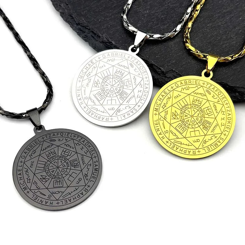 Seven Archangels Amulet Stainless Steel Necklaces Men Seal of Salomon Talisman Christian Protection Jewelry collar hombre N1162
