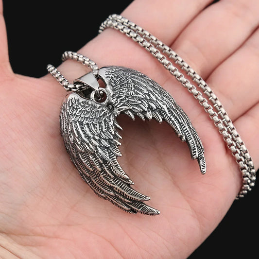 Fashion Charm Angel Wings Pendant Stainless Steel Couples Gift Creative Wing Necklace Popular Nightclub Party Jewelry