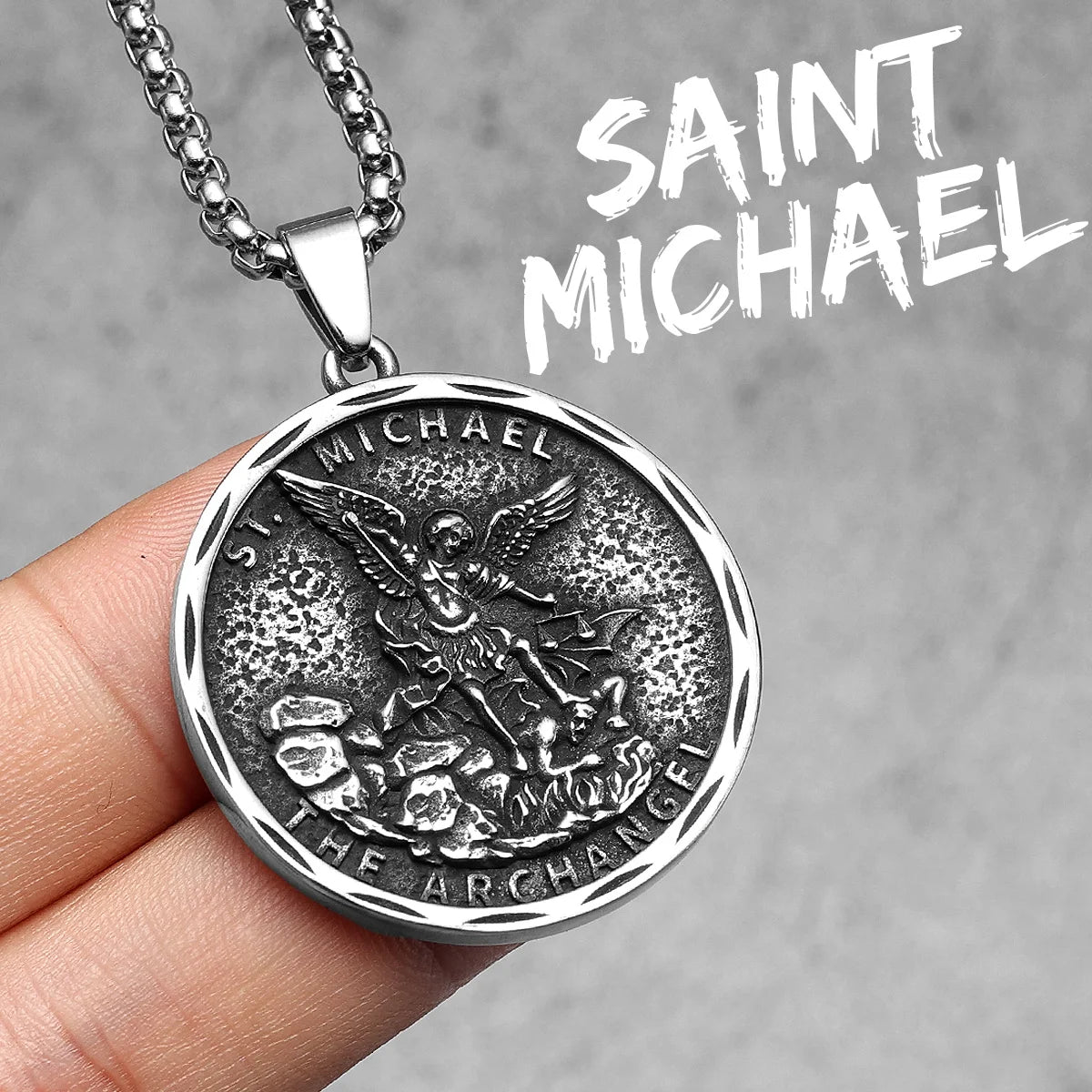 Archangel St.Michael Guardian Amulets Stainless Steel Men Necklaces Pendant Chain Punk For Women Fashion Jewelry Gifts Wholesale