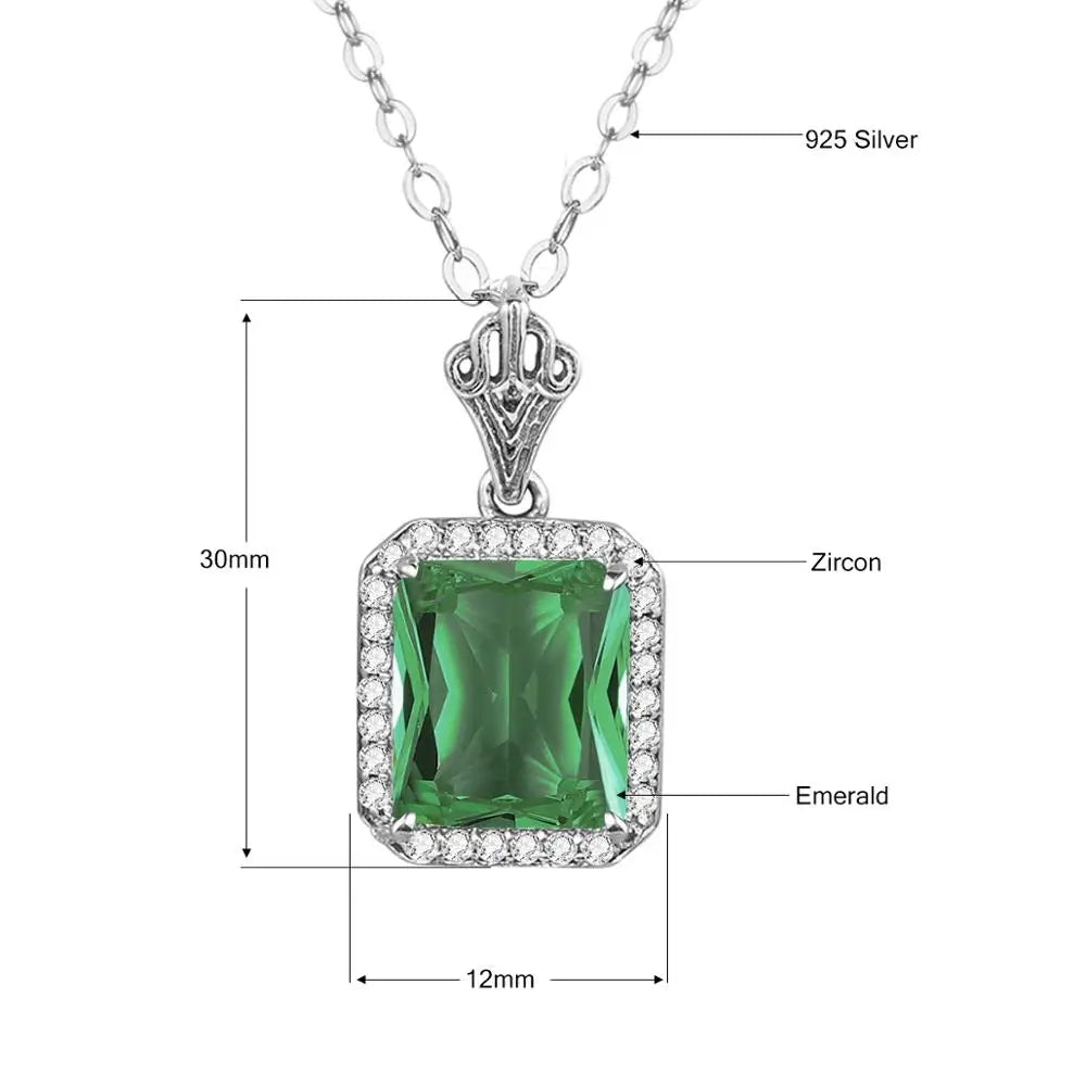 Green Emerald Pendant Necklaces For Women With Diamonds 925 Silver Jewelry Gemstone Boho Berloque Pendent