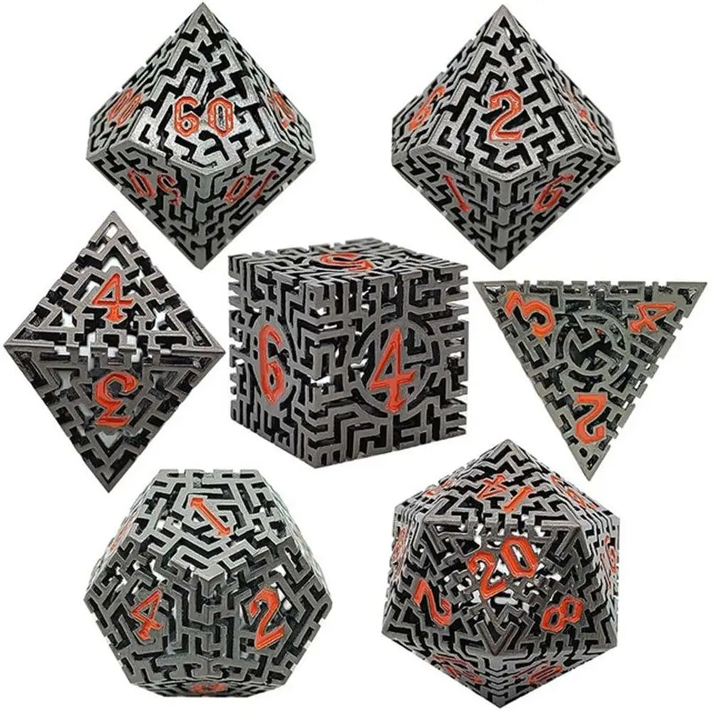 7Pcs Metal Hollow Dice Set Hollow Polyhedral Metal Dices Table Games Accessory For D&d DND D6 D8 D10 D12 D20