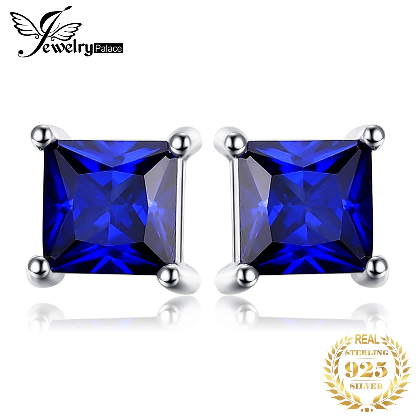 JewelryPalace Square Princess Cut Blue Created Sapphire 925 Sterling Silver Stud Earrings for Women Fashion Gemstones Earrings CHINA