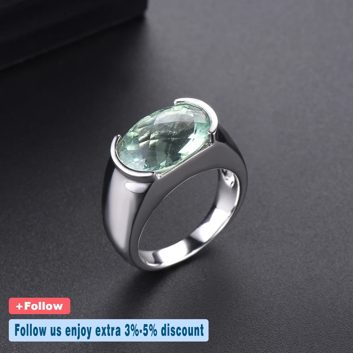 Hutang Women's Ring 5 carats Natural Green Amethyst Wedding Rings 925 Sterling Silver Gemstone Fine Elegant Classic Jewelry Gift