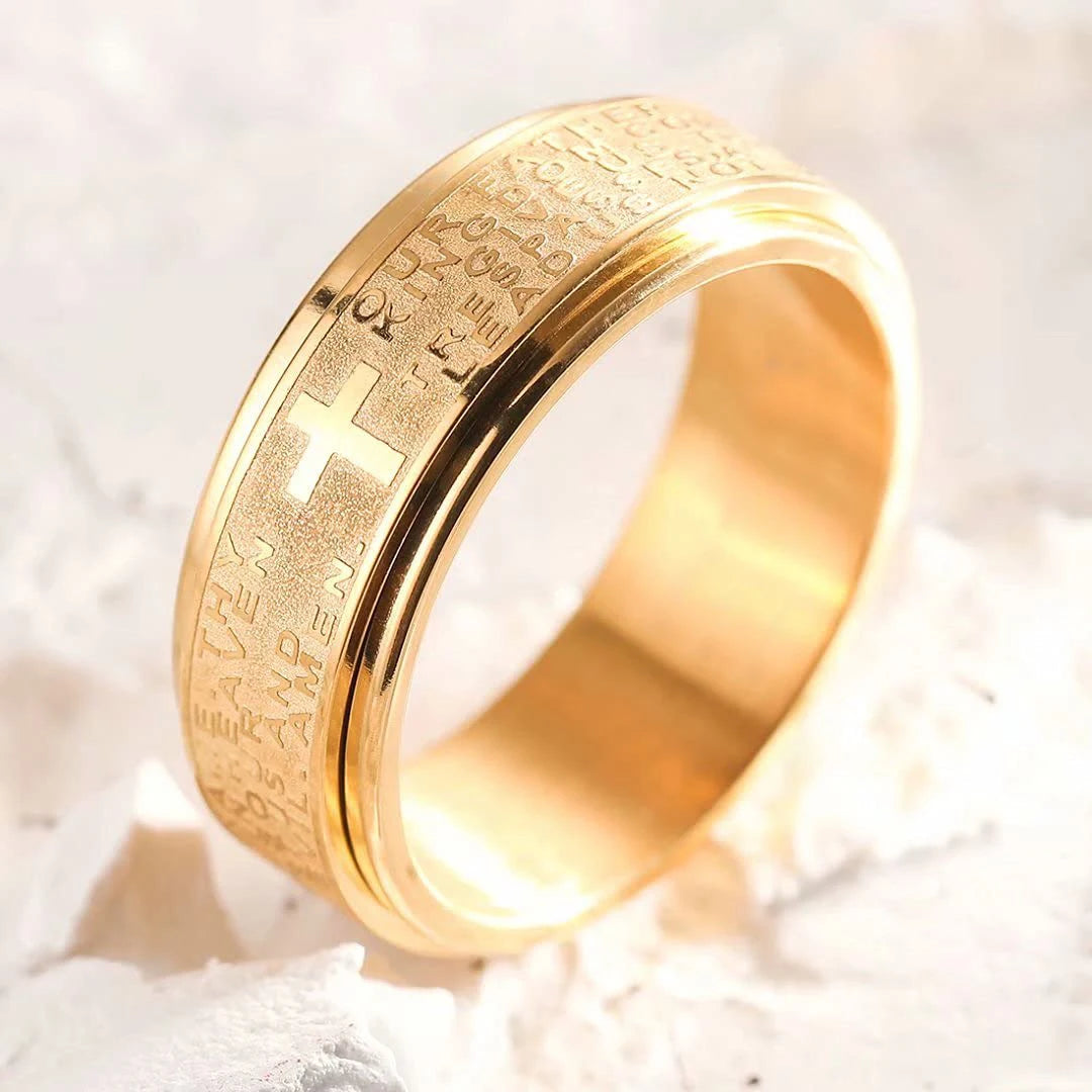 Stainless Steel Anxiety Rings For Men Women Christian Cross Religious Spinner Chain Rings Anti Stress Retro Amulet Jewelry
