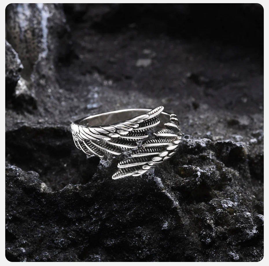 Vnox Men Women Angel's Wing Ring,Devil Wing Feather Finger Band, Adjustable Open Ring Jewelry Gift