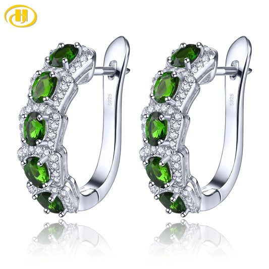 Natural Chrome Diopside Solid Sterling Silver Clip Earring 2.5 Carats Classic Fine Jewelry Style Top Quality Women Favorite Gift