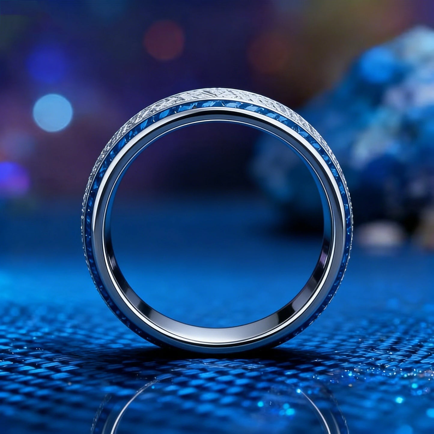 Fashion 8mm Silver Color Stainless Steel Rings for Men, Meteorite Carbon Fiber Inlay Dome Engagement Ring, Men Wedding Jewelry
