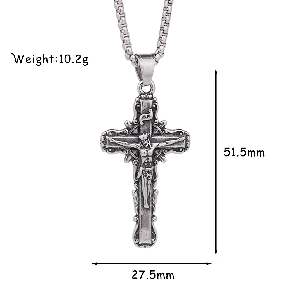 Fashion Simple Religious Jesus Cross Necklace Charm Stainless Steel Christian Cross Pendent With Chain Popular Men Women Jewelry