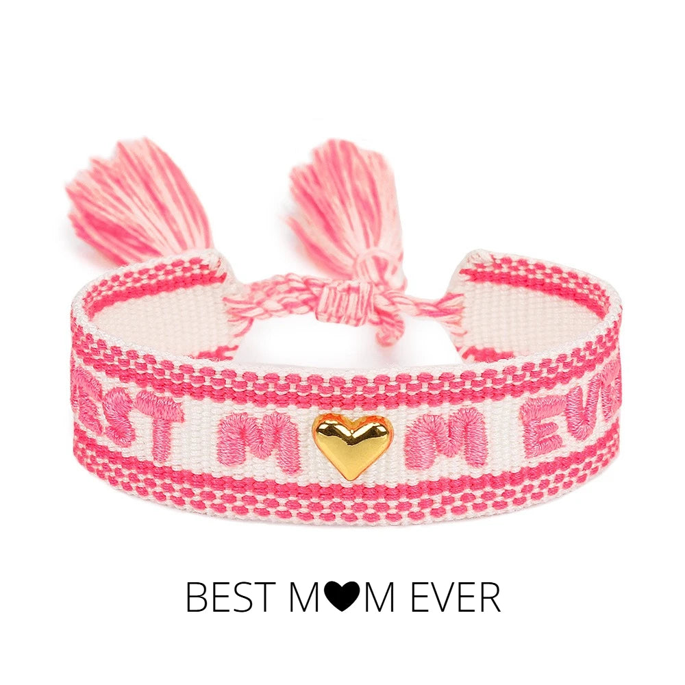 I LOVE YOU MOM, Tassel Handcrafted Beaded Bracelet, 18k Gold Heart, Perfect for Mother's Day, Birthday, or Gratitude Gifts