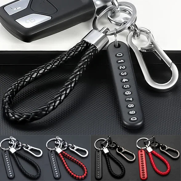 Anti-Lost Key Rings DIY Senile Dementia Mom Dad's Phone Number Card Pendant Keychain Waxed Leather Rope Lobster Clasp Key Chain
