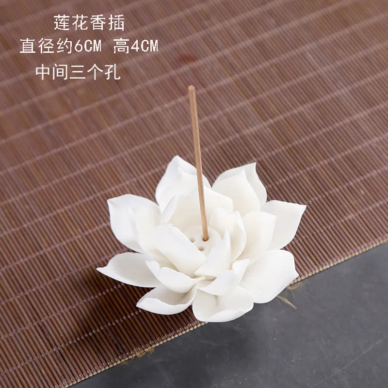 Ceramic White Lotus Incense Burner Home Decor Incense Stick Holder Buddhist Aromatherapy Incense Censer Use In Office Teahouse S 6X4CM