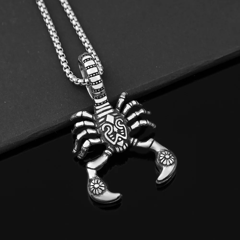 Stainless Steel Retro Poisonous Scorpion Pendant Chain Unique Animal Necklace for Men Trendy Charm Jewelry Accessories