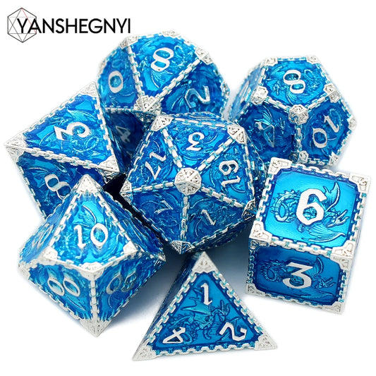 YANSHEGNYI-Metal Dice Dice Set, Dragon, RPG, D & D Board Games, Sex Polyhedral, D Dice, Dadi Dados, 7Pcs