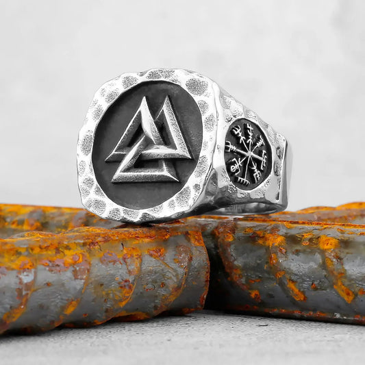 Vintage Nordic Valknut Ring Stainless Steel Viking Celtic Knot Ring For Men Norse Compass Road Sign Amulet Jewelry