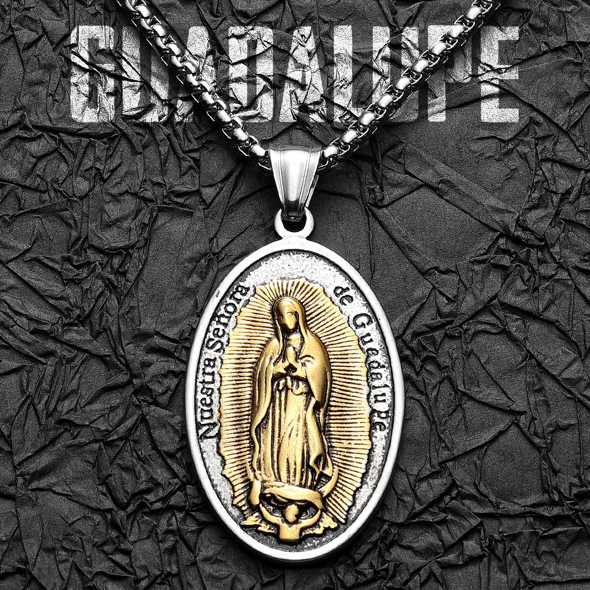 Catholic Guadalupe Powerful Amulet Rose Stainless Steel Men Necklaces Pendant Chain Vintage For Women Jewelry Gifts Wholesale