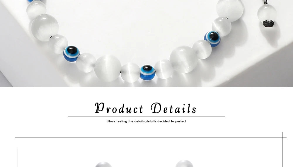 Blue Evil Eye Beaded Bracelets Natural Cat Eye Stone 6 8mm Opal Men Bangles Adjustable Women Bracelet Lucky Yoga Jewelry Gifts