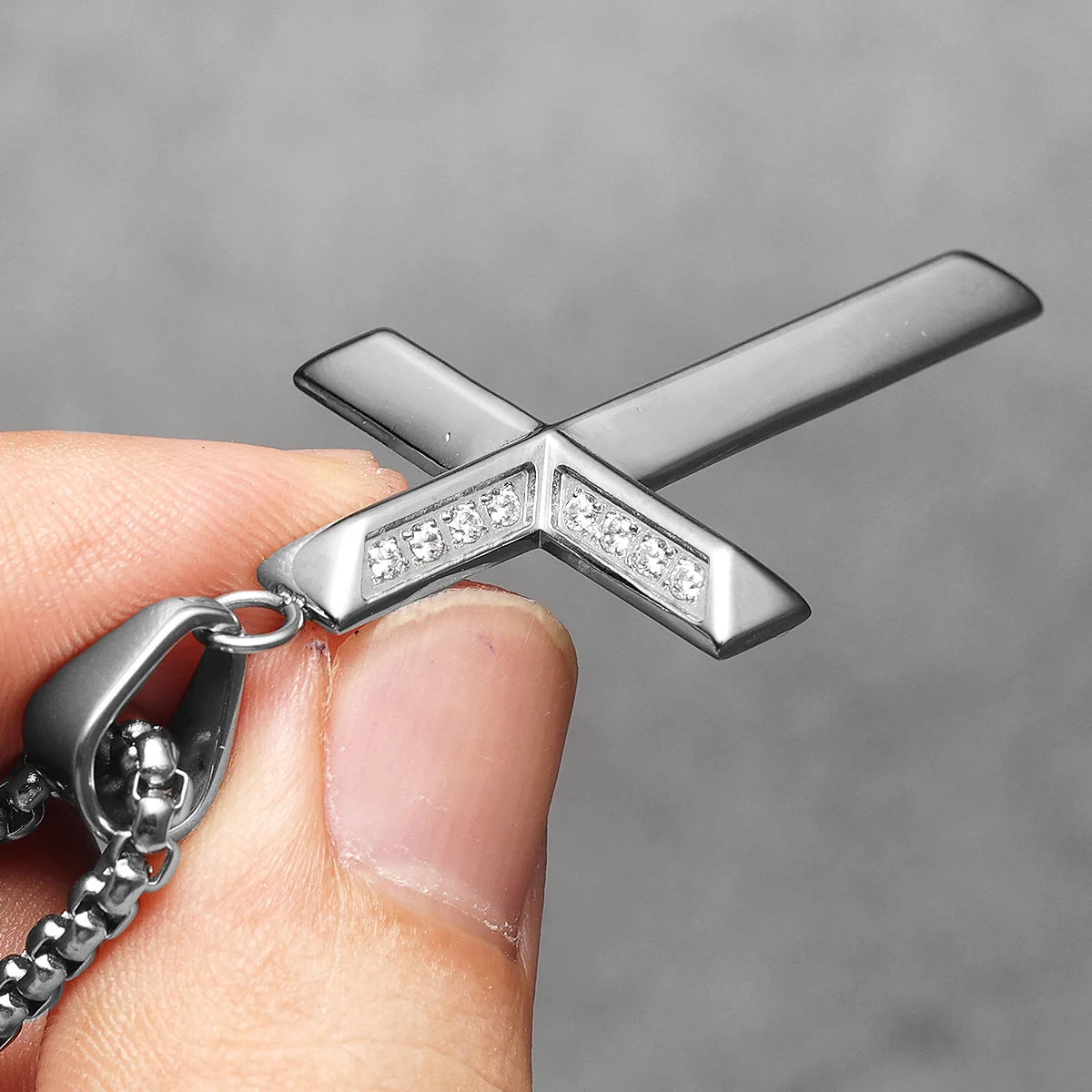 Simple Gemstone Cross Stainless Steel Men Necklaces Pendant Chain Punk For Women Fashion Jewelry Gifts Wholesale Dropshiping