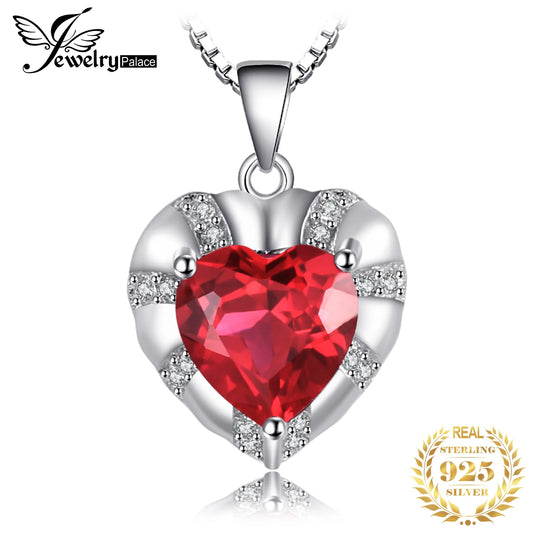 JewelryPalace Love Heart 2ct Created Ruby 925 Sterling Silver Pendant Necklace for Women Girl Fashion Fine Jewelry Gift No Chain CHINA