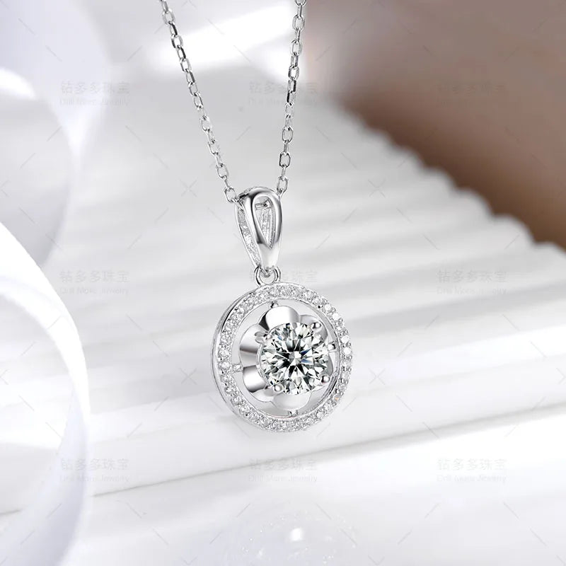 S925 Silver Inlaid Moissanite 1 Carat Women's Necklace Classic Simple Temperament Pendant Jewelry In Stock