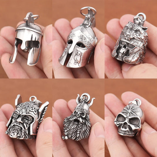 Vintage Viking Warrior Biker Bell Pendant Chain Popular Charm Stainless Steel Motorcycle Wind Bell Necklace Jewelry Accessories