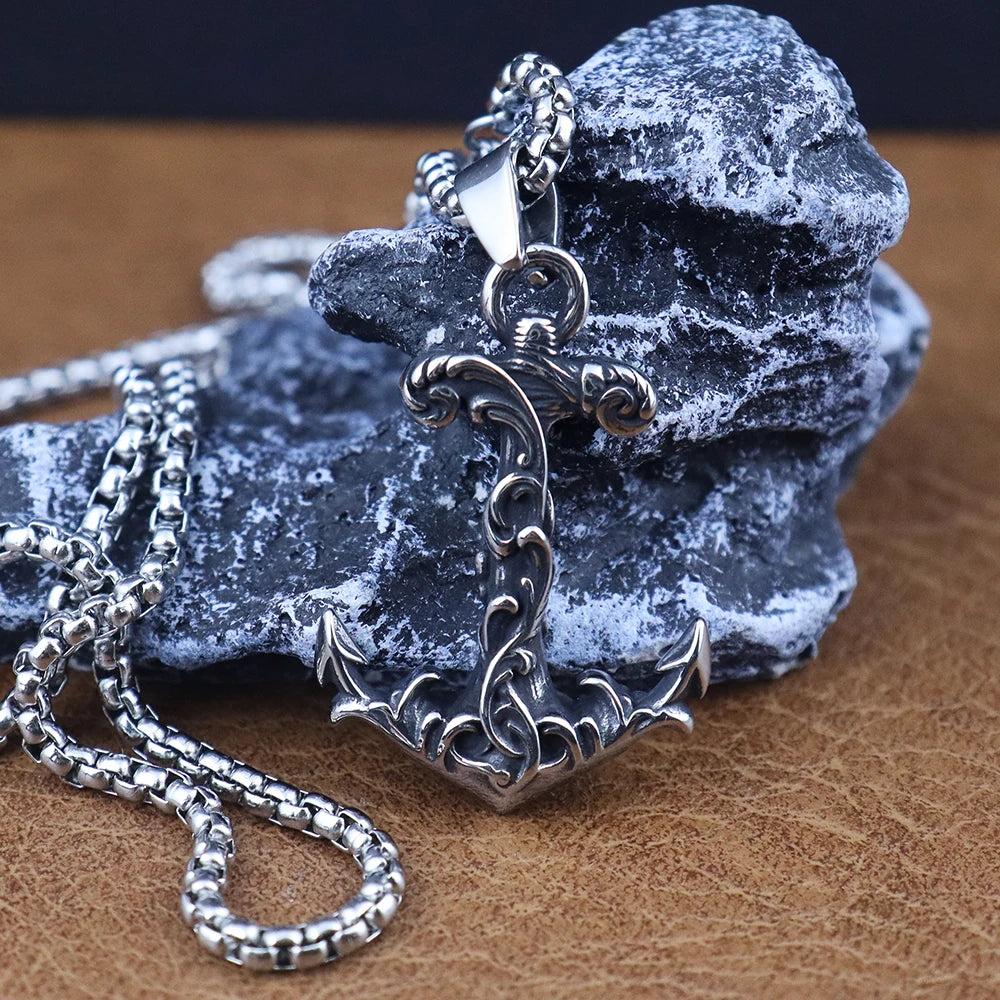 New Vintage Nordic Anchor Necklaces for Men Stainless Steel Viking Pendant Punk Biker Unique Amulet Jewelry Gift Dropshipping