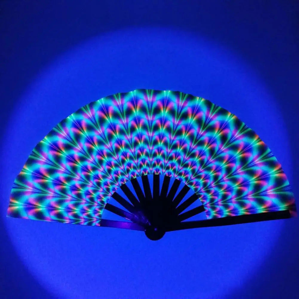 Folding Fan Colorful Holographic Rave Fans Bamboo Hand Fans for Festival Dancing Parties G