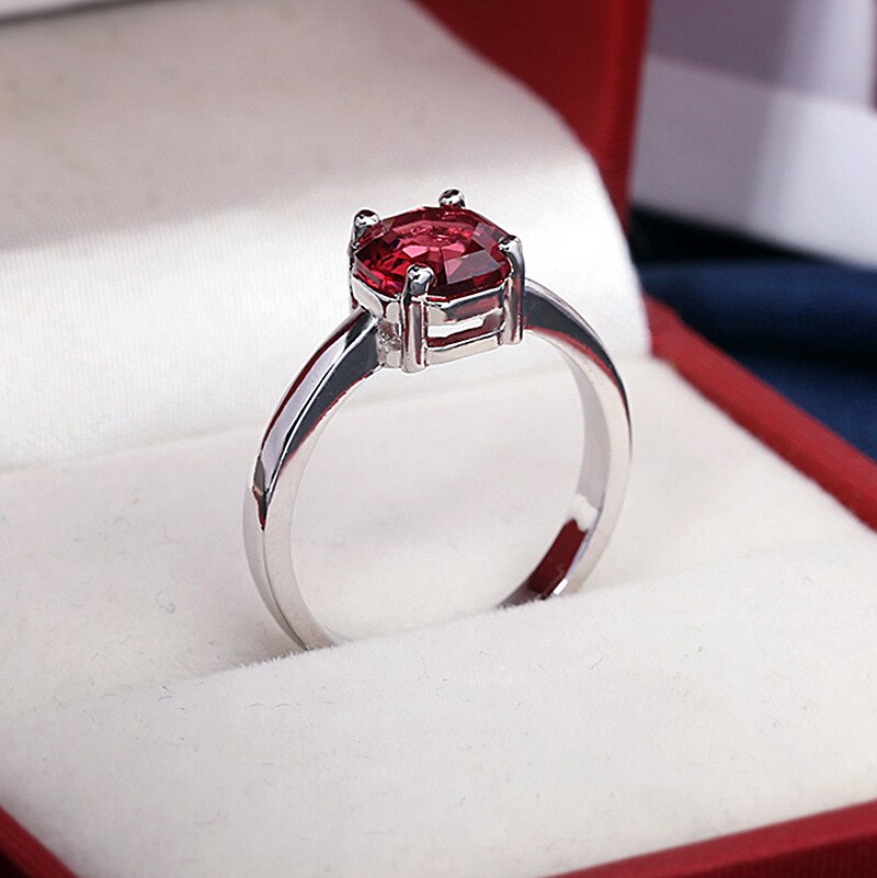 New Four Prong Square Garnet Red Ring 925 Stamp Fashion Jewelry Wedding Engagement Gift For Women