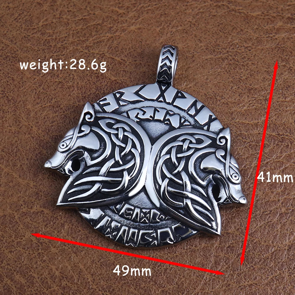 Classic Viking Fenrir Wolf Pendant Vintage Stainless Steel Nordic Rune Necklaces for Men Gift Fashion Charm Scandinavian Jewelry