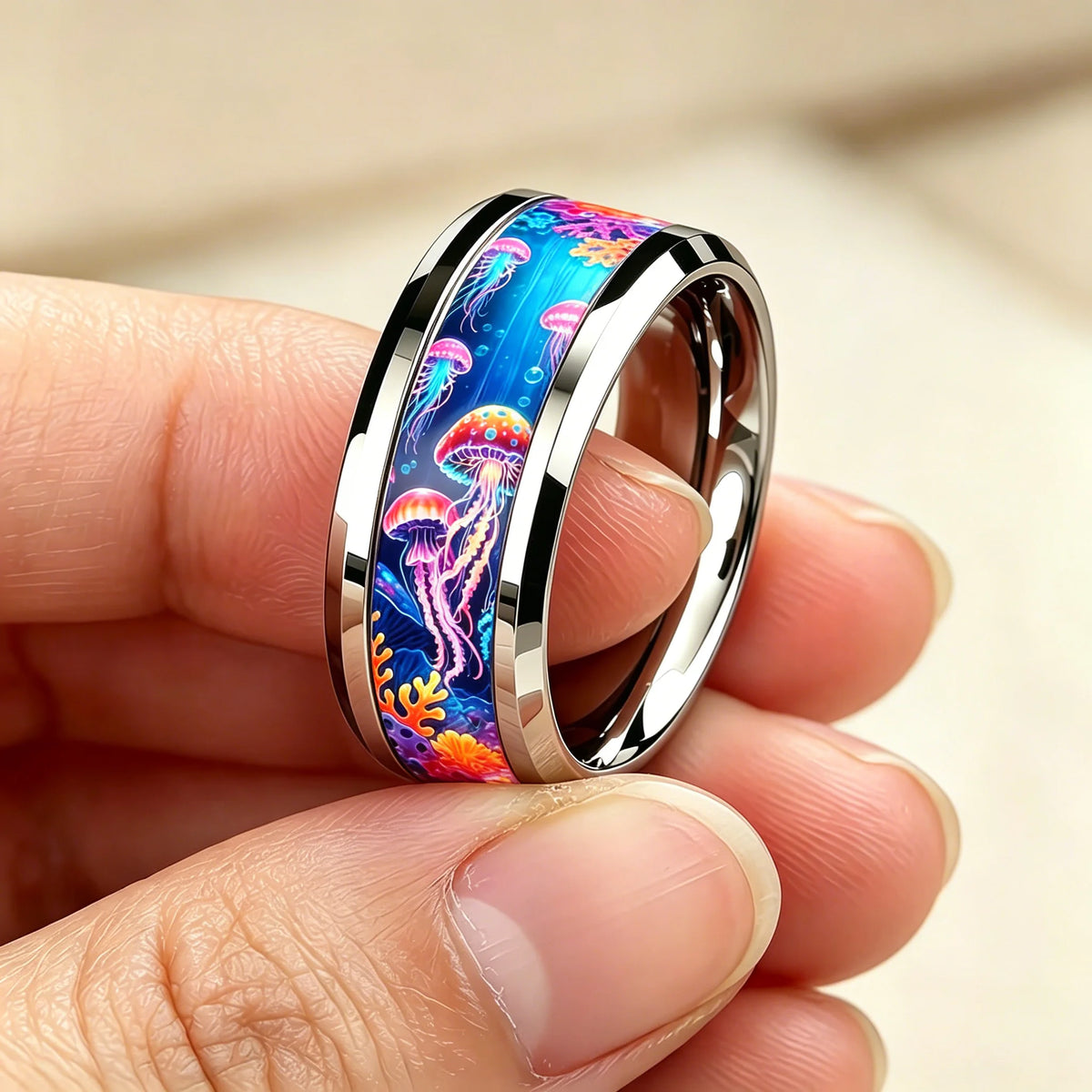 Cute Sweet Sea Starfish Jellyfish Rings Elegant Stainless Steel Rings For Women High Polished Wedding Band Jewelry Birthday Gift