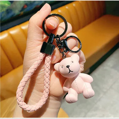 Cartoon doll bear keychain Brown Bear Couples Gift Key Chain Animal Doll Key Ring Weave Car Decoration Pendant Pink