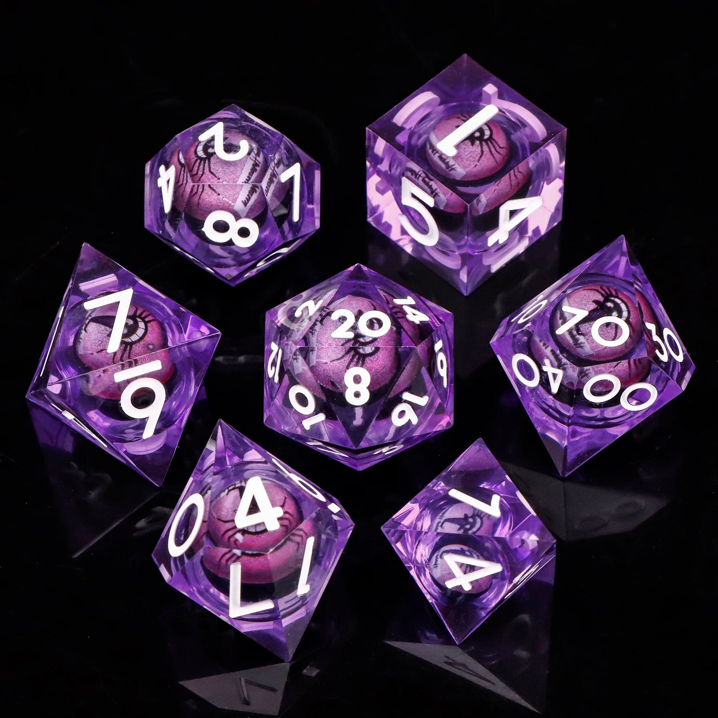 MUNDICE Dragon Eye Dice for RPG, Beholder Eye Dice for DnD, Dice Set for Dungeon and Dragon, Green&Purple Dice, D&D Dice DY12