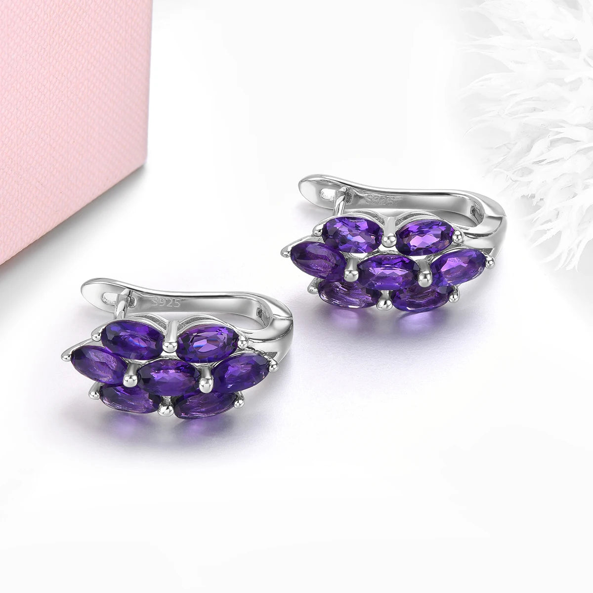 Natural Amethyst Sterling Silver Clip Earring Genuine Deep Purple Amethyst 2.8 Carats Women Classic Fine Jewelrys S925 Silver