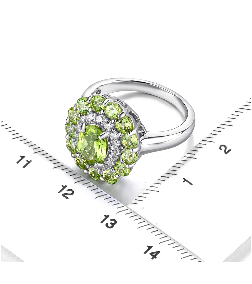 Natural Peridot Sterling Silver Rings 3.2 Carats Genuine Gemstone Birthstone Elegant Romantic Style Fine Jewelrys Christmas Gift