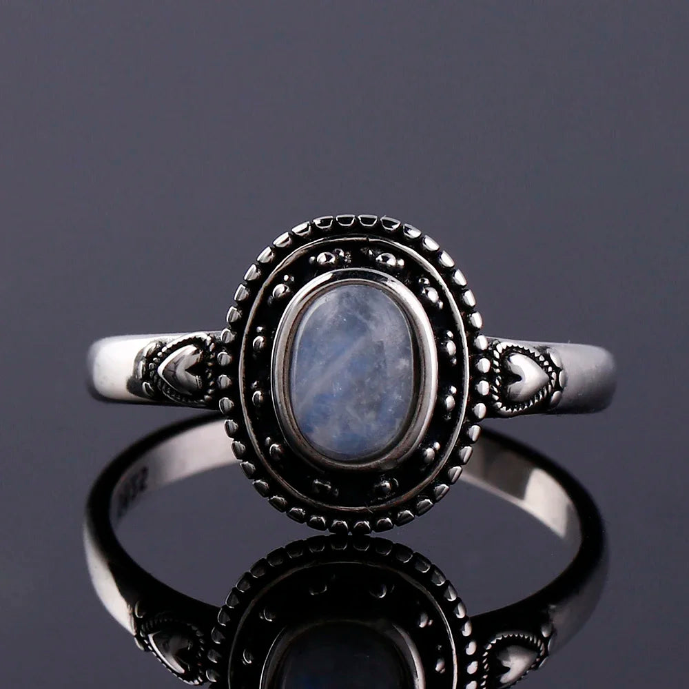 Round Oval Big Natural Moonstones Rings Women's 925 Sterling Silver Rings Gifts Vintage Fine Jewelry R544MS-5