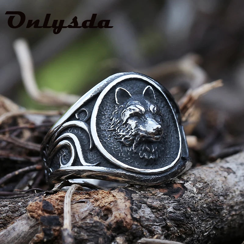 Viking Nordic Wolf Men Ring Animal Defense Totem Wolf Fashion Hip Hop Rock Unisex Finger Ring Punk Gift V237