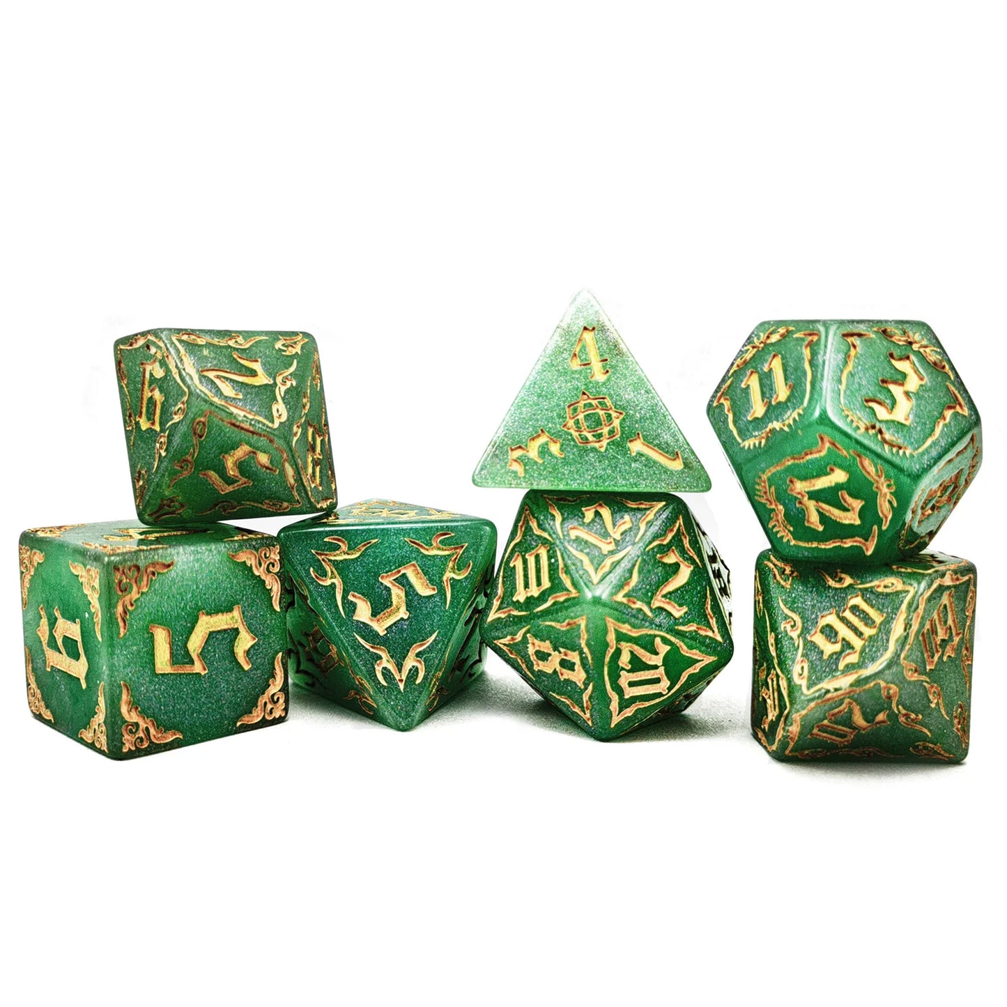 Bescon Giant Fire-Patterned DND Dice Set 1 Inch (25MM) , Oversized D&D Dice Set for Dungeons and Dragons Role Playing Games Jade