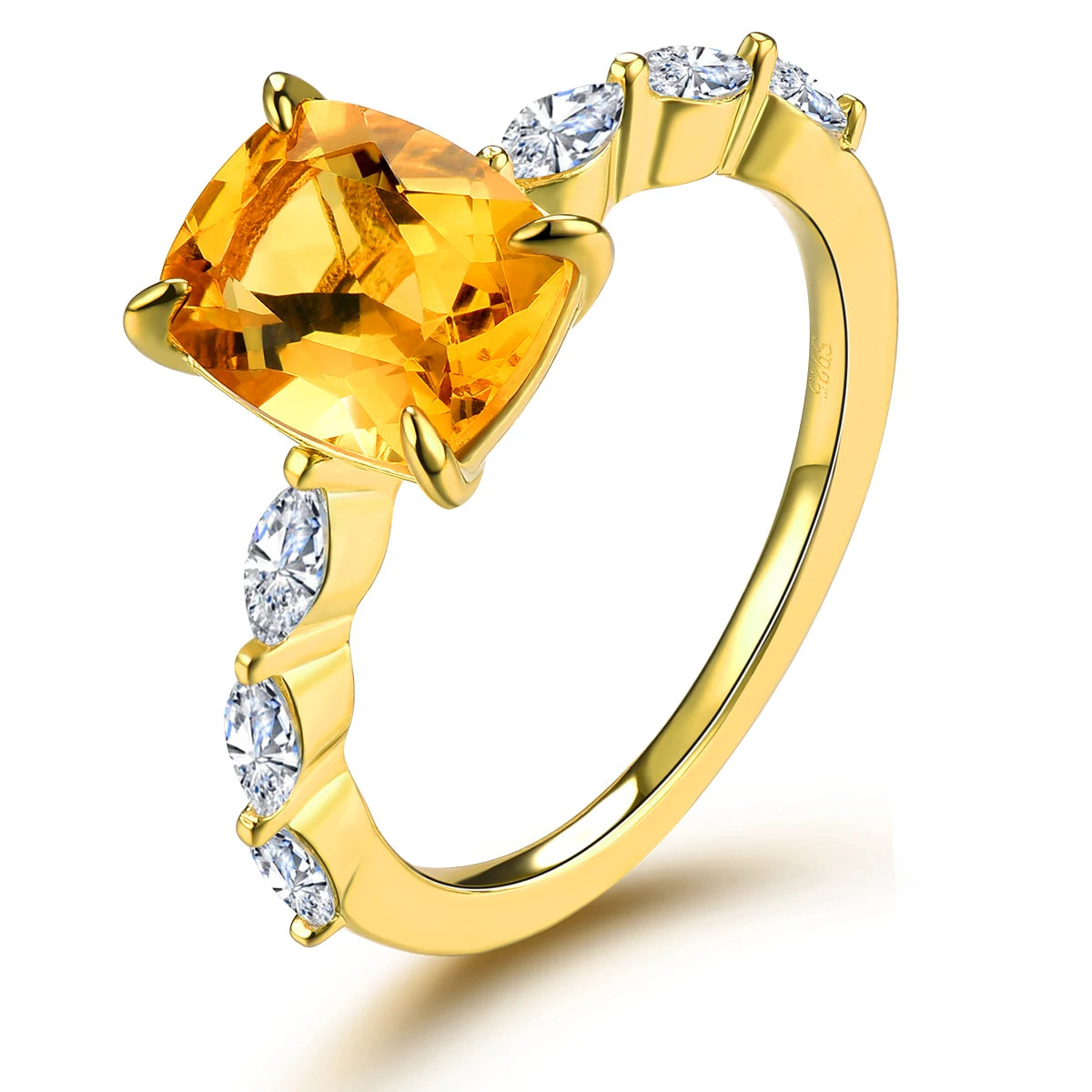 Natural Citrine Sterling Silver Rings Yellow Gold Plated 1.7 Carats Genuine Yellow Crystal Women Classic Style Jewelry Gifts Natural Citrine 9