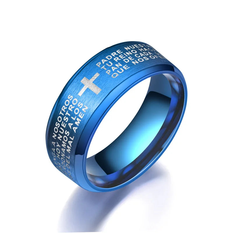 Fashion Men's Stainless Steel Bible Verse Jesus Cross Rings For Men Christian Cross Religious Ring Men Amulet Jewelry Wholesale