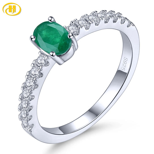 Natural Precious Emerald Sterling Silver Rings 0.4 Carats Genuine Gemstone Women Classic Fine Jewelry Design Daily Style