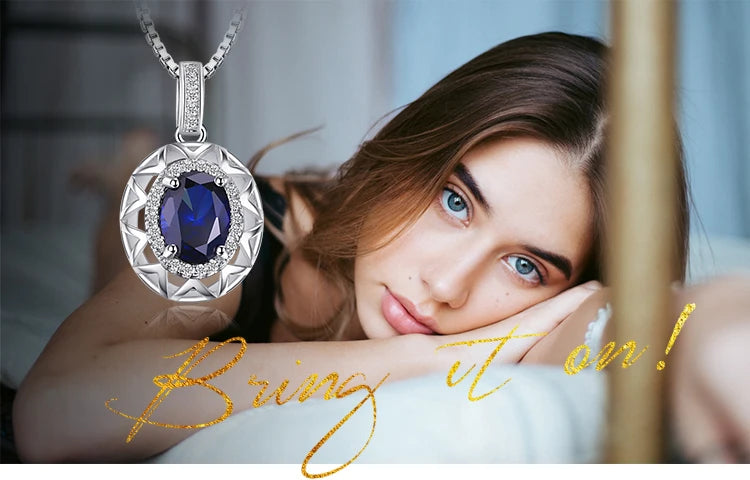 JewelryPalace Oval Cut Created Blue Sapphire 925 Sterling Silver Pendant Necklace Hollow Gemstones Women Necklace Without Chain