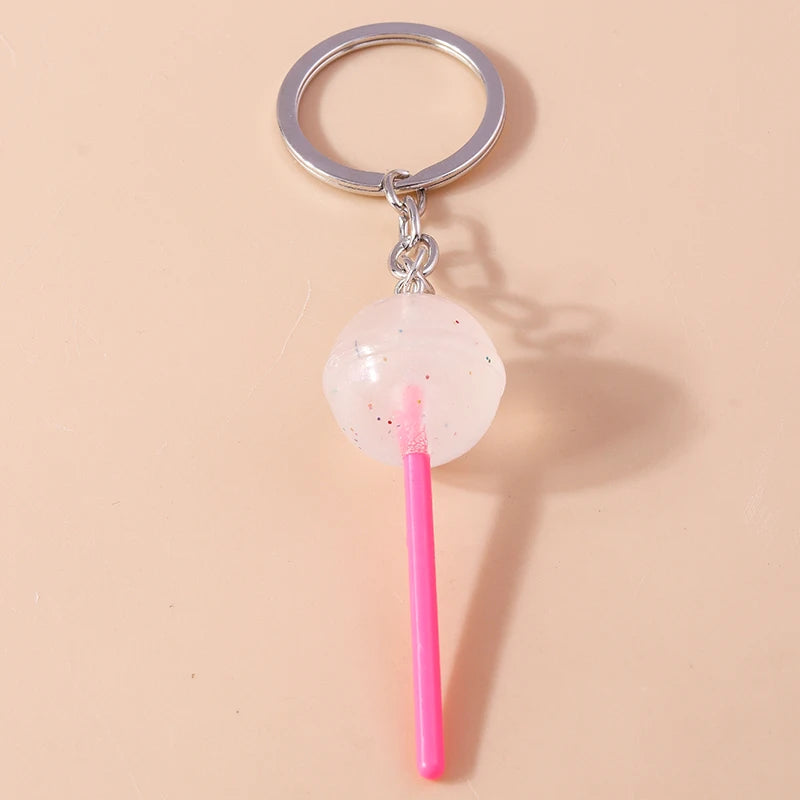 Lovely Resin Candy Lollipop Keychain Mini 3D Simulation Food Key Rings for Men Women Handbag Pendants DIY Kids Jewelry Gifts as picture shows 5